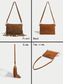Bolso de hombro cruzado con flecos retro y distintivo, bolso cruzado vintage con flecos, bolso de hombro versátil para mujer, bolso cuadrado con flecos de estilo bohemio para uso diario y como regalo de festival