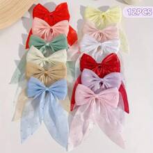 10pcs Random Assorted Women's Starry Sky Pearl Rhinestone Bow Ribbon Lace Bow DIY Accessory For Bag, Clothing, Hair Clip