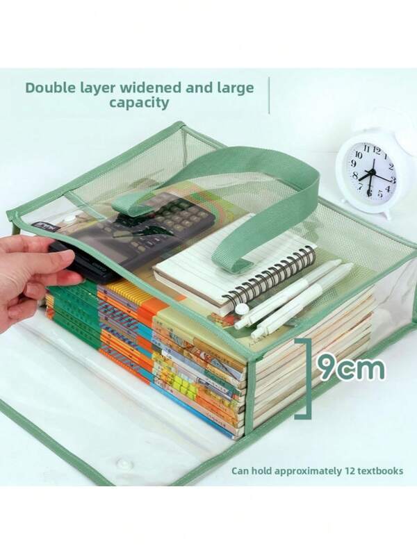 1pc Large Capacity Transparent Waterproof PVC Handbag With Expandable Mesh Storage Bag, Portable For Office Supplies, School Files Etc., Available In Pink, Green, Blue, Yellow, Document Storage Bag, Fashion Storage Bag, PVC Storage Bag,Back To School,School Supplies