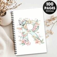 1 pieza Cuaderno de espiral con alfabeto de flores de primavera estéticas. Cuaderno de diario con letras iniciales, regalos de planificador para el trabajo, regalos perfectos para amigos, colegas, mujeres, hombres, hermanas, útiles escolares, regreso a clases