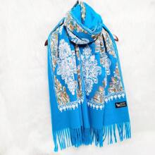 1 pièce Écharpe de femme en imitation cachemire brodée pour l'automne et l'hiver, épaissie et chaude, avec des glands, châle de voyage et cape style bohème brodé