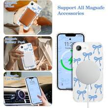 Transparent Magnetic For IPhone 17 17pro 17E 17promax 17air /16/15/14/13/12/11 Pro/Plus/Pro Max/XS Max/X/XS Case, Bow Cute Case Compatible With MagSafe, Wireless Slim Clear Ribbon Aesthetic Phone Cover Anti-Yellowing Shockproof Protective Cover For Women Girl - Blue - 藍色蝴蝶結 - 查看 2