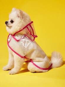 PETSIN 1pc Transparent Pink Trim Waterproof Raincoat For Cats And Dogs To Wear On Rainy Days Out - Hot Pink - View 2