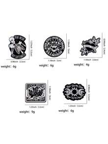 5Pcs Vintage Moon And Sun Enamel Pin Brooch Pines Lapel Pins Badge On Backpack Clothing Accessories Punk Jewelry Gifts - Black and White - View 9