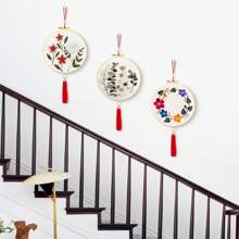 Kit de bordado floral que incluye aro de bordado, aguja, hilo, juego de herramientas de tijeras. Paquete de material de manualidades con tema de paisaje de plantas verdes, regalo de artesanía y decoración del hogar