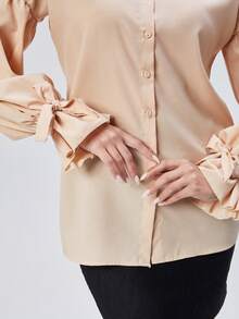Casual Versatile Solid Color Long Sleeve Shirt - Dusty Pink - View 2
