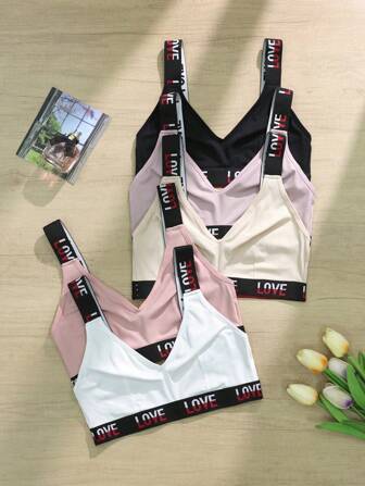 5 Stücke bequeme, bügellose und gepolsterte Buchstaben-BHs für Frauen