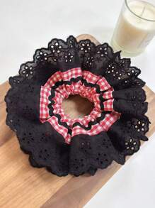 1pc Women/Girls Double Layered White Lace Trim Oversized Hair Scrunchie, Romantic Ballet Style Hair Accessory, Suitable For All Seasons Daily Use Scrunchies Hair Tie