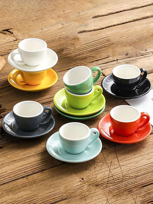 1 set (1 tazza + 1 piattino) Tazza da espresso e piattino in ceramica colorata, di dimensioni standard classiche da 75ml, adatti per americano, latte art, latte per colazione, tazza da acqua per coppie, uso in caffè/hotel