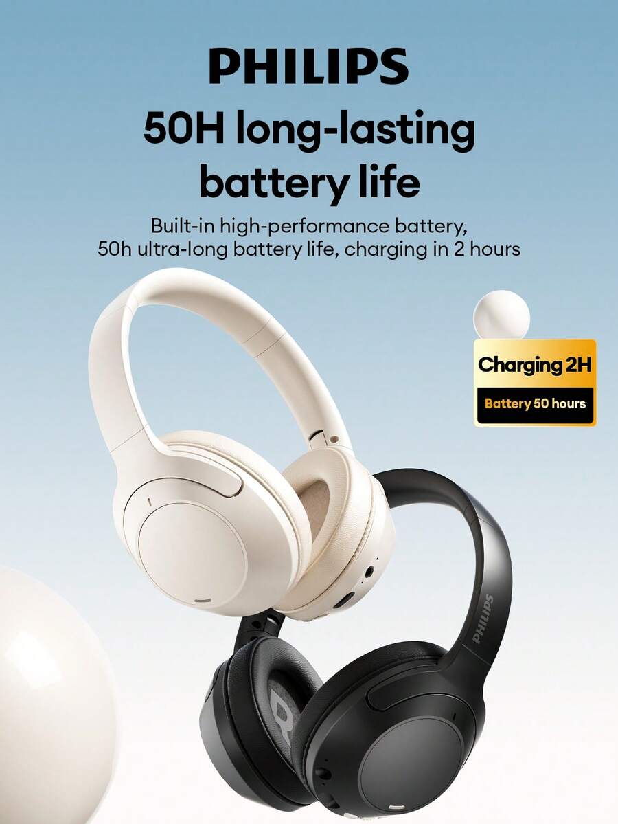 PHILIPS 飞利浦 TAH2020 头戴式蓝牙耳机，大型动圈单元，高保真立体声，低延迟，AI 降噪麦克风，可折叠，适合运动、跑步、商务，可无线连接智能手机和电脑 - 彩色 - 查看 1