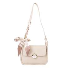 [Bolso Bandolera Cuadrado] Bolso de hombro de mujer de piel sintética pequeño | Correa de hombro ajustable, detalle elegante de lazo y hebilla dorada | Disponible en negro/blanco, beige, verde claro, azul verdoso