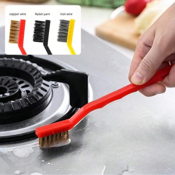 3 pezzi Set di spazzole per la pulizia della cucina - Spazzole in plastica multifunzione per gli angoli difficili da raggiungere, set di spazzole da bagno con setole morbide e rigide, adatte per fornelli, cappe aspiranti, senza elettricità necessaria