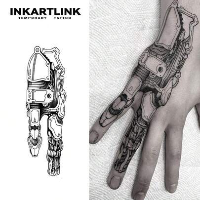  INKARTLINK Mechanical Prosthetic Arm Tattoo | Movable Gears + Hydraulic Drive Design | 3D Embossed Texture | Cyberpunk 2077 Official Authorization | Long-Lasting 1-2 Weeks
