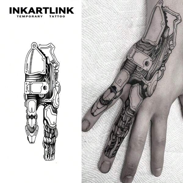 INKARTLINK INKARTLINK Mechanical Prosthetic Arm Tattoo | Movable Gears + Hydraulic Drive Design | 3D Embossed Texture | Cyberpunk 2077 Official Authorization | Long-Lasting 1-2 Weeks