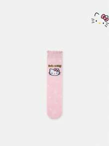 Sanrio 1Pair Sanrio Hello Kitty Women'S Knee-High Socks, 100% Polyester, Breathable Mesh, Cute Animal Pattern, Comfortable Knit Fabric, Long Tube Sports Socks,