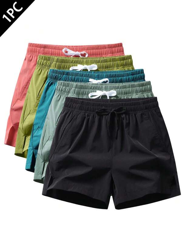 1-Piece, Men's Quick-Dry Lightweight Athletic Shorts, Pocket Zipper And Drawstring At Waist, Letter Printing, Suitable For Gym Workouts, Running, And Climbing