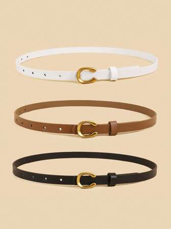 Set de 3 hebillas en forma de U de metal para cinturón de mujer, versátil para uso casual, de negocios, de fiesta, en todas las estaciones: verano, otoño, escuela, Halloween