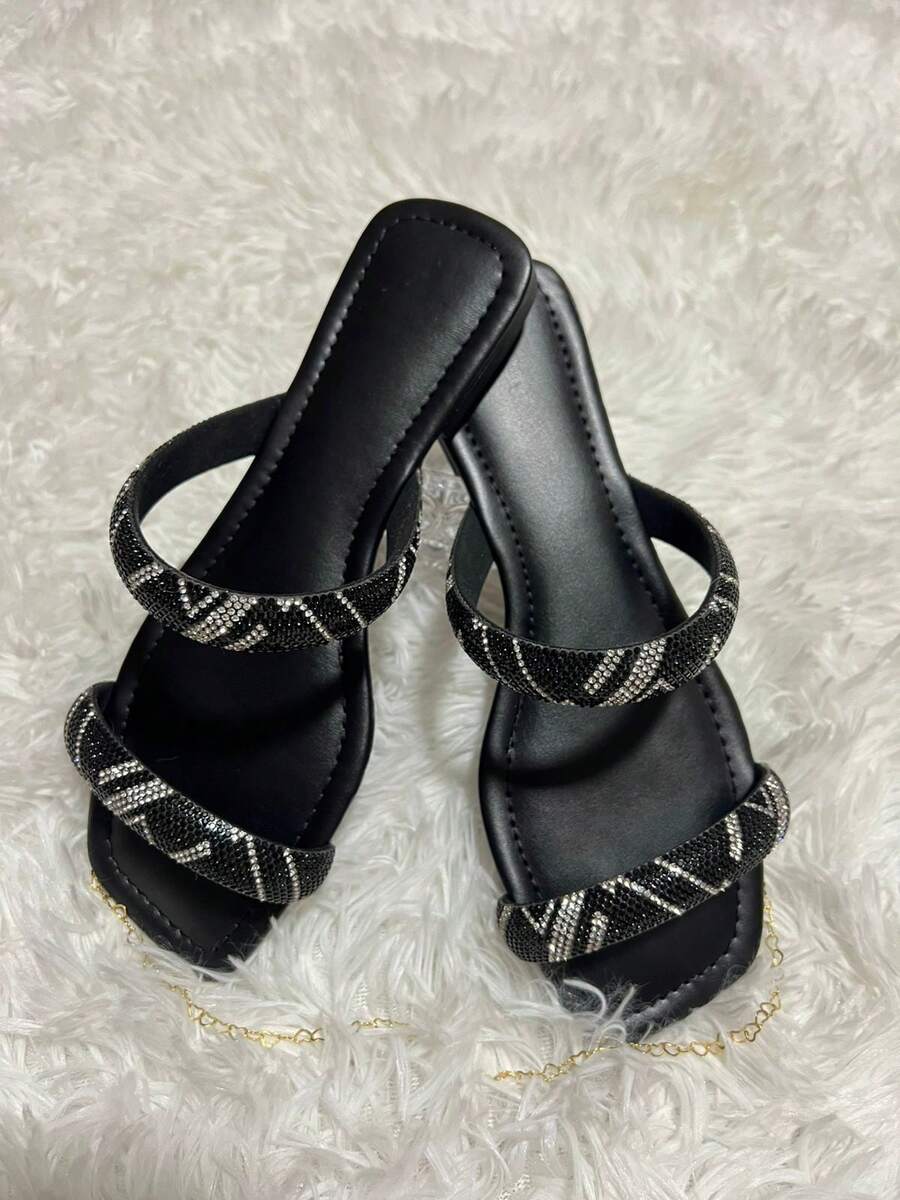 Women's Flat Sandals Square Toe Comfortable Fashion Luxury - Black - View 1
