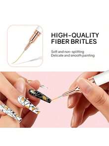 5 Pieces Of Advanced French Fashion Nail Stripe Art Brush Set, UV Gel Nail Brush Set. - 白色 - 查看 4