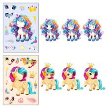 6/12/36 Sheets Make A Face Unicorn Stickers, Make Your Own Rainbow Pony Puzzle Stickers Craft Game Activities For Birthday Party Supplies Art Project Rewards Festival Gifts Birthday Decorations, Back To School, Birthday Gift, Graduation Gift