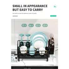 Escurridor de platos, escurreplatos para encimera de cocina, escurridor de gran capacidad con soporte para cubiertos, organizador de cocina para platos, cucharas y tenedores, color negro
