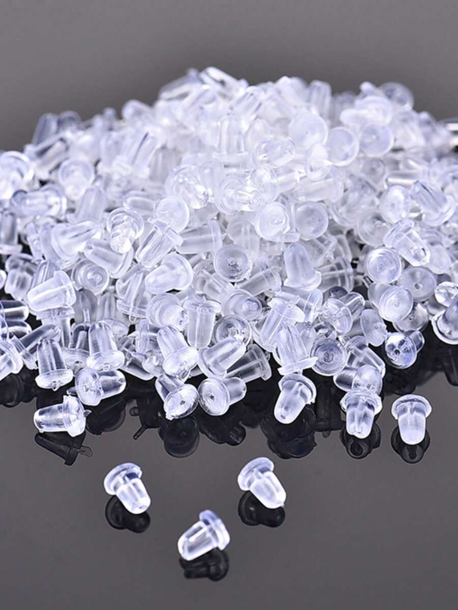 100/200个透明耳塞DIY珠宝配件，防滑，防丢失，塑料和硅胶耳环耳塞 - 白色 - 查看 1