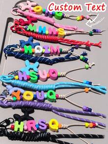 Customizable Acrylic Letter Keychain Balloon Dog Rope Beaded Bag Charm Decoration Pendant Personalized Birthday Gift, Holographic - Acrylic Keychain - View 3