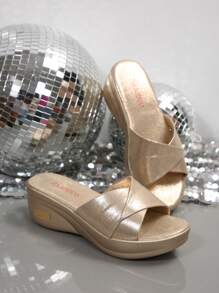 Women's Thick Sole Slides Sandals, Summer Vacation Style, Comfortable, Solid Color, Party Wear, Platform