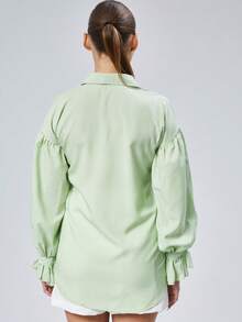 Casual Versatile Solid Color Long Sleeve Shirt - Green - View 4