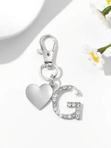 1pc Fashionable European American Luxury Heart Hollow English Letter Shaped Key Chain Pendant, Studded With Rhinestones, Suitable For Women Car Key, Bag Decor, Birthday Gift