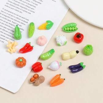 30 Piezas Encantos de Verduras Kawaii - Decoraciones de comida en miniatura realista de resina para imanes de nevera DIY, accesorios para zapatos y joyas artesanales (Kit de manualidades con cuentas temáticas de Bento con pequeñas zanahorias y brócoli)