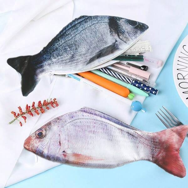 1pc Carp Fish-Like Zipper Pouch Pen Pencil Case Makeup Bag Simulated Salted Fish Pencils Pouch Bag Funny School Pencil Cases Stationery Supplies,Pencil Pouch,School Bag