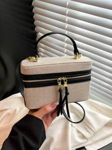 1pc Square Colorblock Shoulder Bag, Suitable For Women's Daily Use