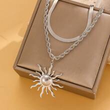 [Summer Sun-Shaped Jewelry] Fashion Jewelry Pendant Necklace Bracelet Y-Shape Multilayer Necklace, Boho Style Sunburst Pendant Necklace, Suitable For Summer Beach Holiday, Daily Wear, Graduation Trip, Prom Party, Fashionable Gift For Friends, Lovers, Wife, Teacher, Classmates, Sisters, Daughter