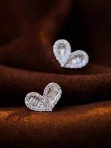 1 Pair Romantic Cubic Zirconia Stud Earrings For Women For Wedding Engagement Anniversary Party Jewelry Valentine's Day Gift