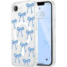Transparent Magnetic For IPhone 17 17pro 17E 17promax 17air /16/15/14/13/12/11 Pro/Plus/Pro Max/XS Max/X/XS Case, Bow Cute Case Compatible With MagSafe, Wireless Slim Clear Ribbon Aesthetic Phone Cover Anti-Yellowing Shockproof Protective Cover For Women Girl - Blue - 藍色蝴蝶結 - 查看 3