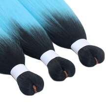 Ombre Blue Braiding Hair Pre Stretched Colored Hair Extensions For Knotless Braids 24inch 3pcs Black And Sky Blue Ombre Braiding Hair Prestretched - Đen/Xanh nhạt - Xem 6