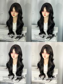 1 件黑色棕色合成耐热卷发，26 英寸长，纤维材质，适合日常佩戴，自然逼真的假发。 - 黑棕色 - 查看 5