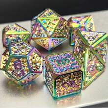 7 pièces Ensemble de dés polyédriques de haute qualité et de luxe, avec une texture de motif écaille de dragon, en métal plein de couleurs vives. Convient pour les jeux de rôle, les jeux de plateau et les jeux de cartes