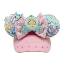 Disney Sombrero con orejas con forma de carroza de calabaza con lentejuelas, sombrero decorado con lazo brillante, diadema con decoración de parque temático, accesorio de disfraz