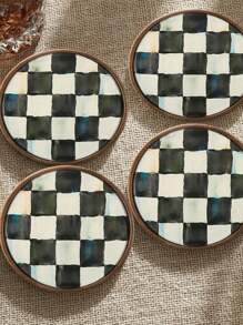 6 Stücke runde Holzuntersetzer - Schachbrettmuster - Kaffeetassen Getränkeuntersetzer für Heimdekoration Einweihungsgeschenk, dekorative Wein- und Bierbar-Untersetzer, 2D flacher Schutz für heiße und kalte Getränke, 4 Inches