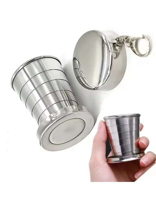 1 pieza Taza plegable de acero inoxidable de 75/150/250 ml, taza de té retráctil para menaje de camping. Portátil, ligera, adecuada para acampada y actividades al aire libre
