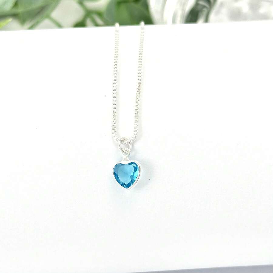 Necklace With Colorful Zirconia Stone Women's Heart With Heart Studded 925 Silver Plated - Màu xanh nhạt - Xem 1