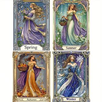 ZUOANLF 1 Set [40 * 50cm/15.7 * 19.7in] Frameless 11CT/14CT Printed Fabric Cross Stitch DIY Kit, Designed With The Four Seasons Goddess Pattern, Suitable For Relaxing DIY Embroidery For Adults And Beginners In Spring, Summer, Autumn, And Winter, Including Printing Cloth, Needles, Threads, Drawings, And Instructions. Handmade Artworks, Home Wall Decorations, Gifts