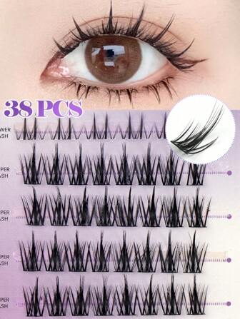 MAGEFY 38 件 D 卷假睫毛，自然外观，纤细，6-12 毫米自然外观睫毛簇手工嫁接单根假睫毛，超大体积、超柔软、超轻簇假睫毛自然长仿貂皮柔软卷发假睫毛猫眼化妆工具，适用于美容派对旅行，可居家自用或外出，适用于日常生活、婚礼、约会、派对、音乐节、2025 年夏季旅行必备品、海滩度假、露营旅行