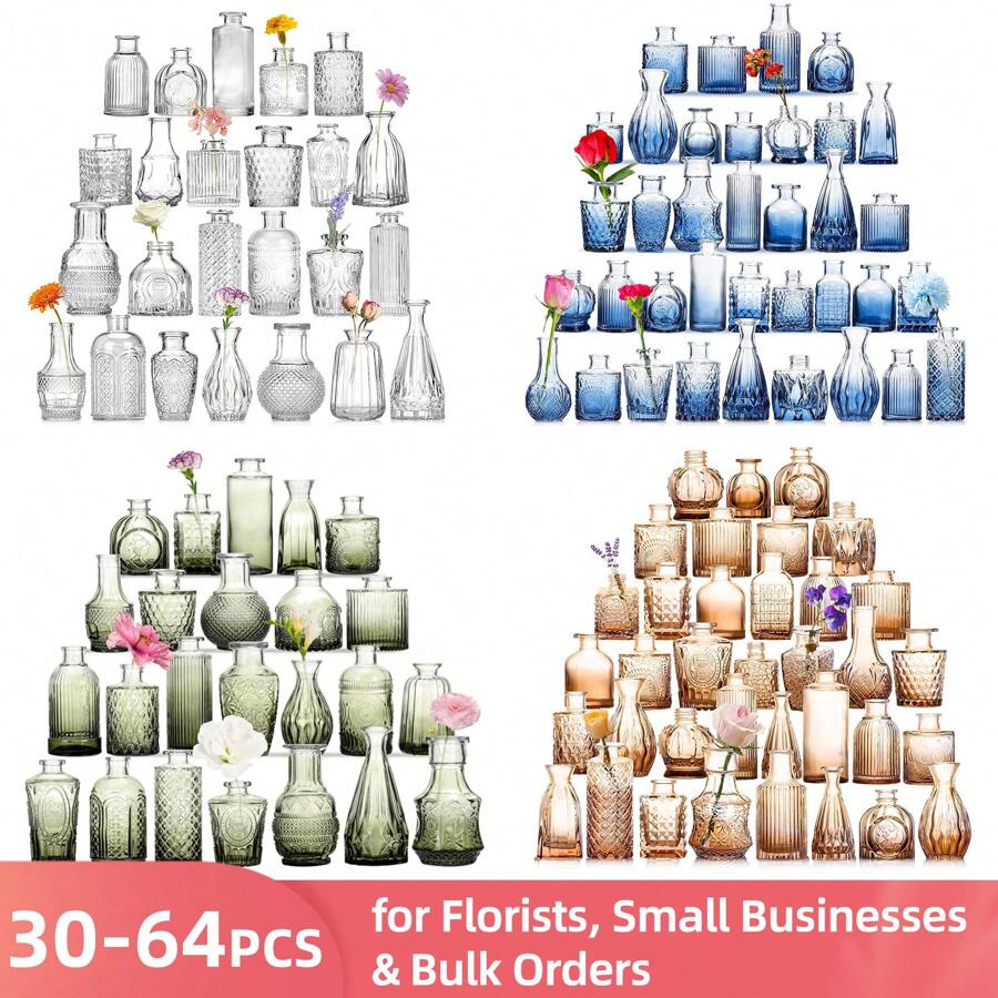 Superlele 30-64pcs Glass Bud Vases Bulk – Tiered Volume Discounts For Weddings & Events | Buy More Save More! Wholesale Pricing For Florists, Small Businesses & Bulk Orders
