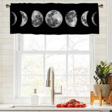 1 Stück Vorhang mit Mond-Serie Muster, geeignet für Feste, Partys, Geburtstage, Abendessen, Küchenfenster Dekoration, kurzer Vorhang, anwendbar für Raumdekoration in allen Jahreszeiten, Heimtextil Dekoration, kurzer Fenstervorhang für Esszimmer, Feiertagsdekoration