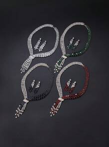 3 Stücke/Set Luxus Kubikzirconia Schmuck Halskette & Ohrringe, modische personalisierte Halskette zum Abendkleid, Valentinstag, Feiertagsgeschenk