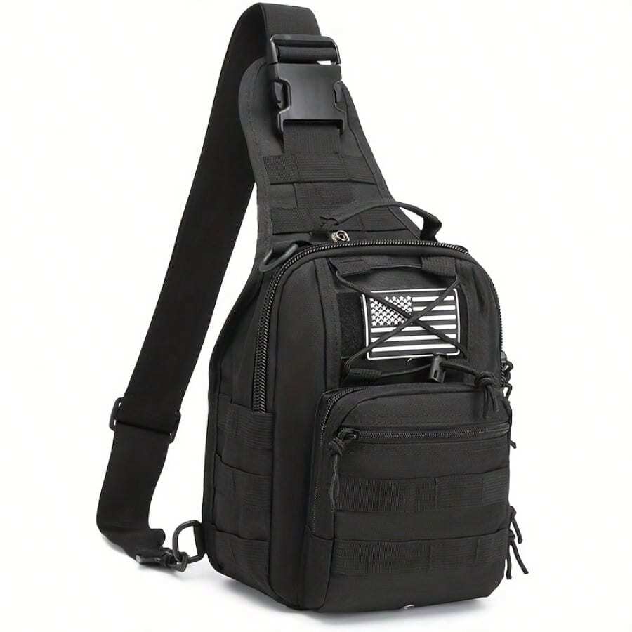 Tactical Backpack - Multi-Functional Outdoor Sports Chest Bag, Shoulder Crossbody Bag, Durable Zipper Closure, Oxford Cloth Material, Adjustable Strap, Fitness, Hiking, Fishing Can Be - 黑色 - 查看 1