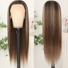 Purple Color Lace Front Wigs Pre Plucked Hairline Long Straight Wigs For Fashion Women Girls Party Daily Wear Glueless Dark Purple Lace Front Synthetic Wigs 13x4 Free Part Heat Resistant Fiber Hair 28 Inch 180% Density - Ash Blonde Highlight - 查看 6